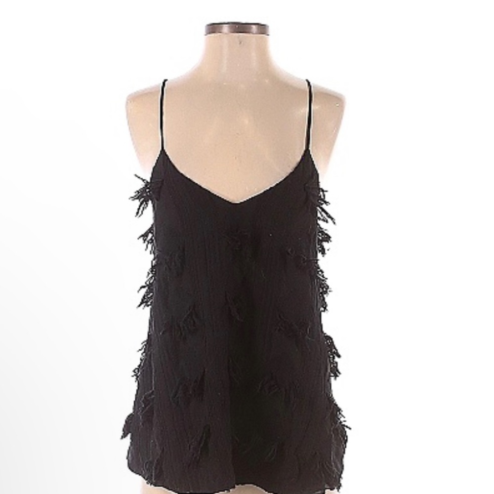 Derek Lam 10 Crosby black sleeveless fringe shirt cami top size 4